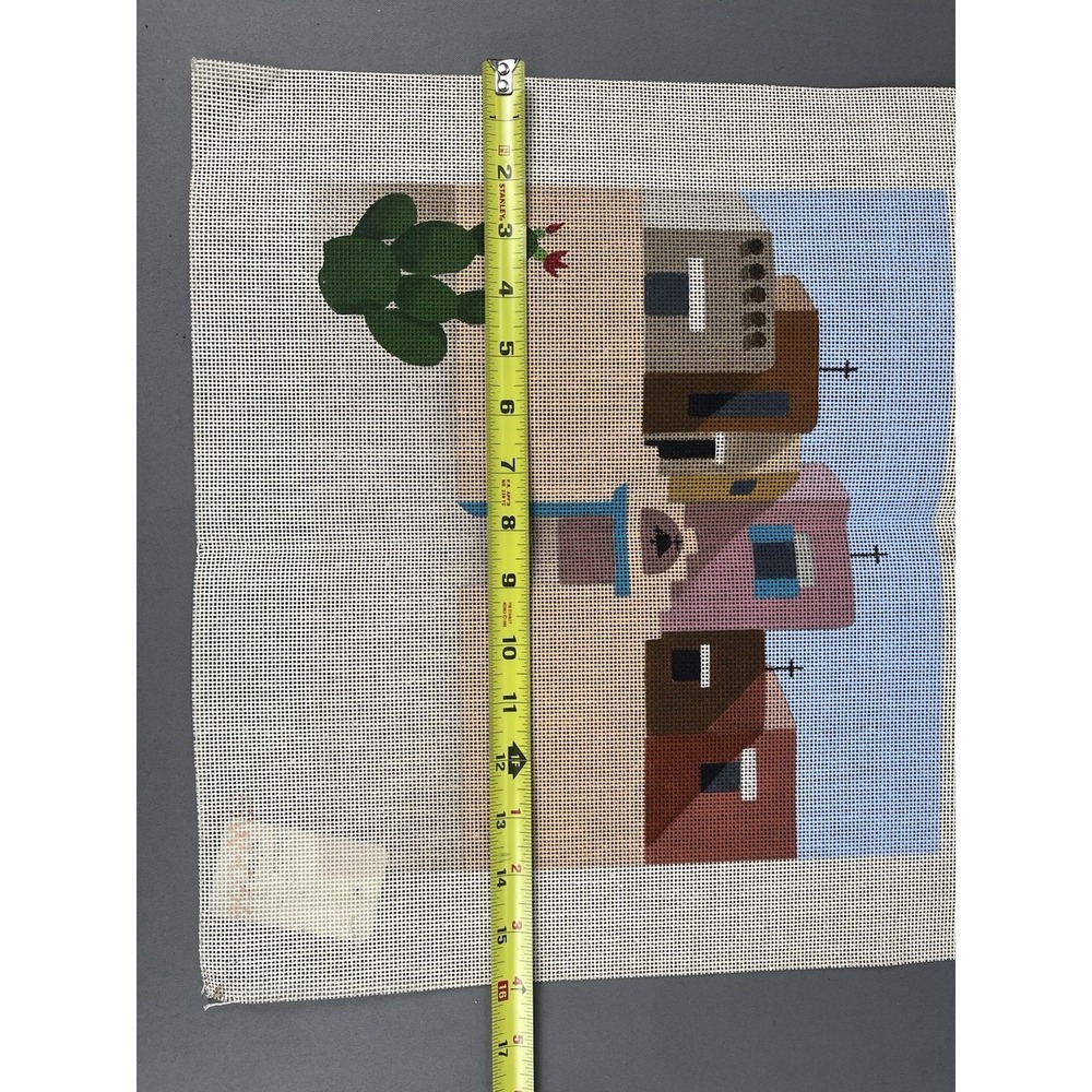 Hand Painted Needlepoint Canvas Southwest Arizona New Mexico Desert Architecture - Picture 6 of 10